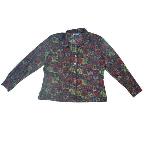 Impressions of California Button Up Blouse Size XL Autumn Leaves Thanksgiving - Picture 5 of 7
